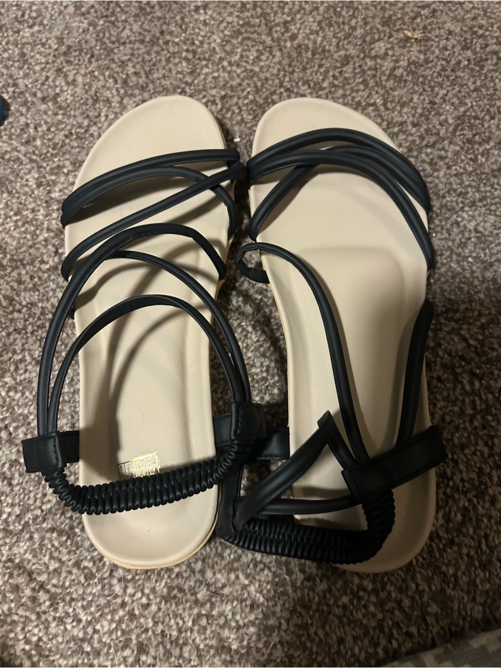 Women’s Black Strappy Sandals with Cream Footbed